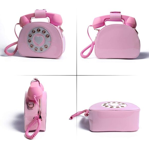 Fun Telephone Purse for Women Novelty Pink Phone Tote Handbags Top Handle Should - Picture 3 of 7